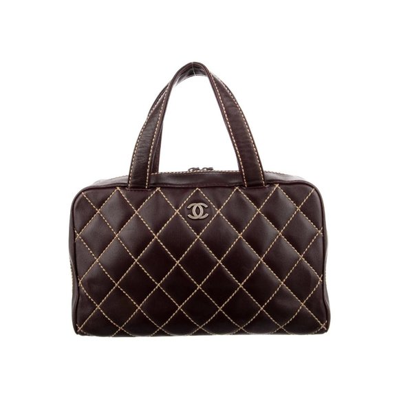 CHANEL Handbags - Chanel Wild Stitch Brown Leather Squared Diamond Stitching Top Handle Bag